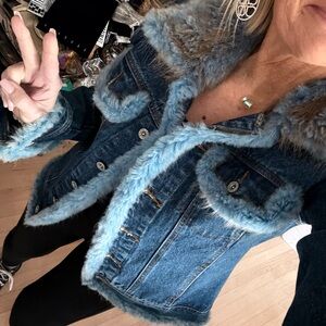 💎 ARCHIVAL Y2K Jean Crisan Fourrure Denim & Genuine Blue Beaver Jacket 💎